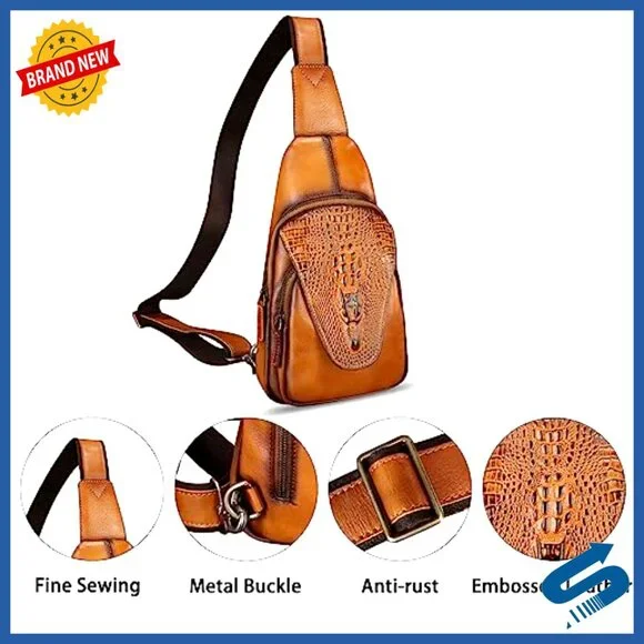 Genuine Leather Sling Backpack Crossbody Chest Purse Daypack Handmade